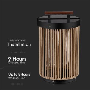 Επιτραπέζιο Φωτιστικό Κήπου LED 2.4W 3000K Ηλιακό IP65 με Ξύλο & Σχοινί  V-TAC – 23349VT