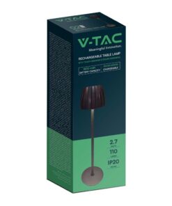 Επιτραπέζιο Επαναφορτιζόμενο Φωτιστικό LED 2.7W CCT Dimmable Μαύρου Χρώματος V-TAC – 23356VT