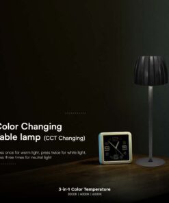 Επιτραπέζιο Επαναφορτιζόμενο Φωτιστικό LED 2.7W CCT Dimmable Μαύρου Χρώματος V-TAC – 23356VT