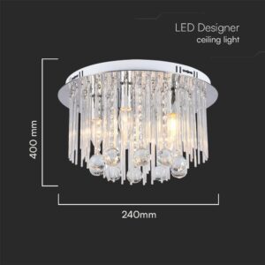 Πολύφωτο Οροφής Designer Νικελ+Κρύσταλλα D400 5xE14 V-TAC – 23359