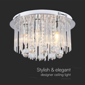 Πολύφωτο Οροφής Designer Νικελ+Κρύσταλλα D400 5xE14 V-TAC – 23359