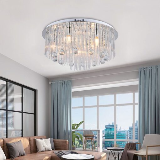 Πολύφωτο Οροφής Designer Νικελ+Κρύσταλλα D600 9xE14 V-TAC – 23360