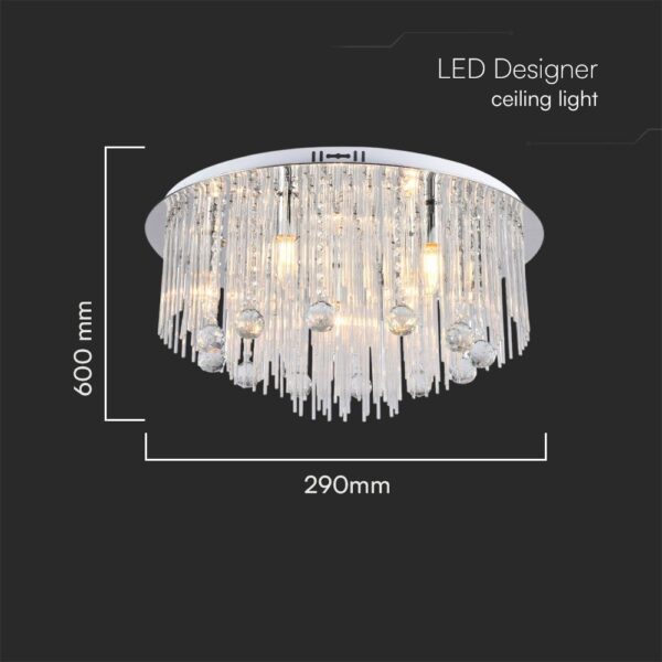 Πολύφωτο Οροφής Designer Νικελ+Κρύσταλλα D600 9xE14 V-TAC – 23360