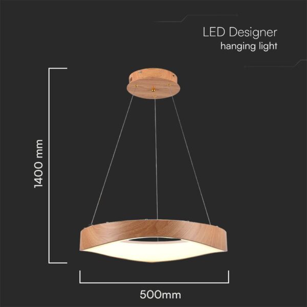 Κρεμαστό Φωτιστικό 25W LED σε Απόχρωση Ξύλου 3000K D500 V-TAC – 23364