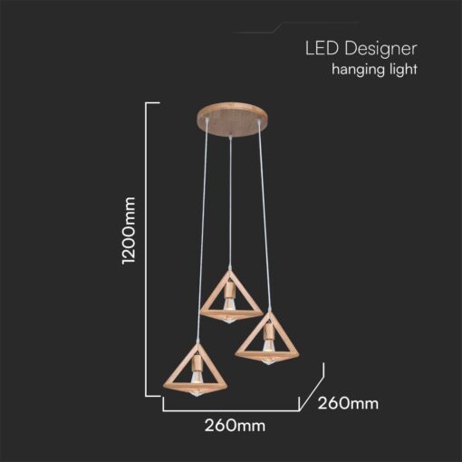 Κρεμαστό Φωτιστικό Designer 3xE27 σε Χρώμα Ξύλου V-TAC – 23367