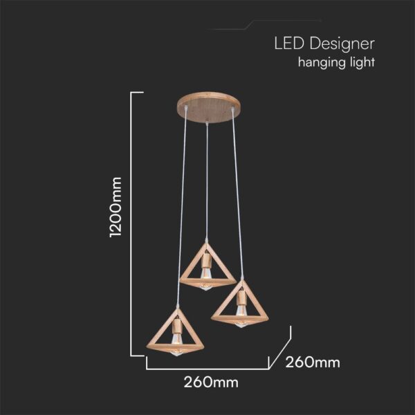 Κρεμαστό Φωτιστικό Designer 3xE27 σε Χρώμα Ξύλου V-TAC – 23367