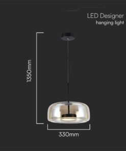 6W LED Designer Κρεμαστό Φωτιστικό Μαύρο Μέταλλο+Γυαλί Κεχριμπάρι Φ350 3000K V-TAC – 23378