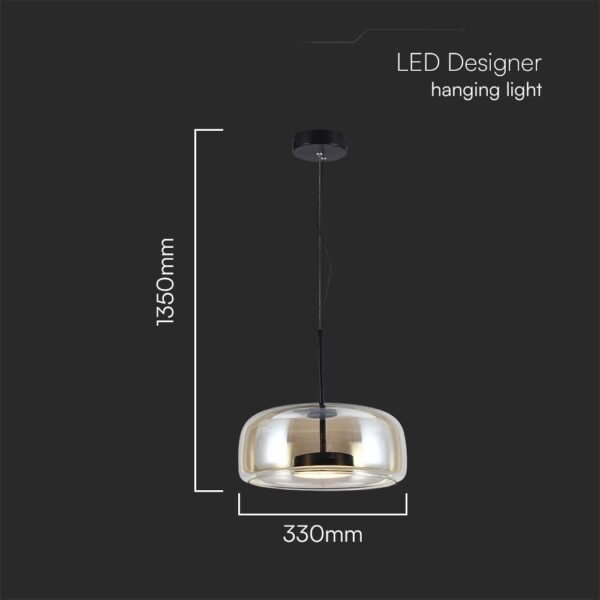 6W LED Designer Κρεμαστό Φωτιστικό Μαύρο Μέταλλο+Γυαλί Κεχριμπάρι Φ350 3000K V-TAC – 23378