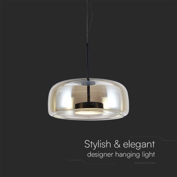 6W LED Designer Κρεμαστό Φωτιστικό Μαύρο Μέταλλο+Γυαλί Κεχριμπάρι Φ350 3000K V-TAC – 23378