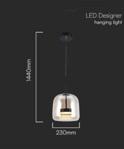 Κρεμαστό Φωτιστικό 6W LED Designer Μαύρο Μέταλλο + Γυαλί Κεχριμπάρι D250 Θερμό 3000K V-TAC – 23379
