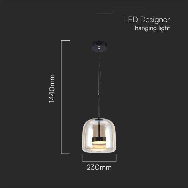 Κρεμαστό Φωτιστικό 6W LED Designer Μαύρο Μέταλλο + Γυαλί Κεχριμπάρι D250 Θερμό 3000K V-TAC – 23379