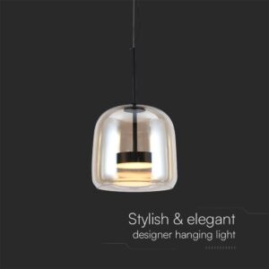 Κρεμαστό Φωτιστικό 6W LED Designer Μαύρο Μέταλλο + Γυαλί Κεχριμπάρι D250 Θερμό 3000K V-TAC – 23379