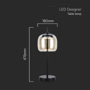 LED Designer Πορτατίφ 7W Μαύρο Μέταλλο + Γυαλί Κεχριμπάρι 3000K V-TAC – 23380