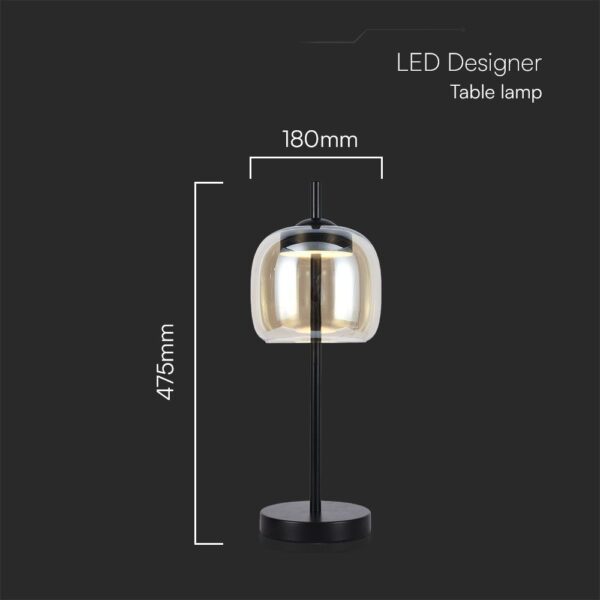 LED Designer Πορτατίφ 7W Μαύρο Μέταλλο + Γυαλί Κεχριμπάρι 3000K V-TAC – 23380