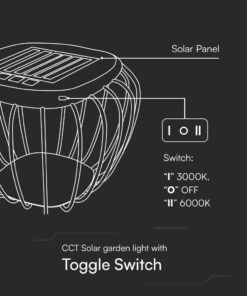 1W LED Designer Ηλιακό Φωρητό Φωτιστικό με Μαύρο Σώμα 6000K+3000K V-TAC – 23383