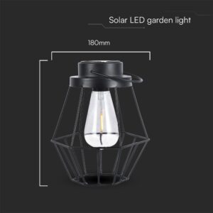 LED Ηλιακό Φορητό Φωτιστικό Μαύρο με Λαβή Θερμό 2700K V-TAC – 23386