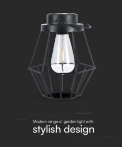 LED Ηλιακό Φορητό Φωτιστικό Μαύρο με Λαβή Θερμό 2700K V-TAC – 23386