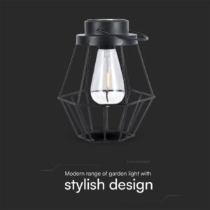 LED Ηλιακό Φορητό Φωτιστικό Μαύρο με Λαβή Θερμό 2700K V-TAC – 23386