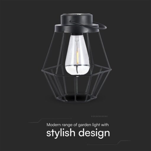 LED Ηλιακό Φορητό Φωτιστικό Μαύρο με Λαβή Θερμό 2700K V-TAC – 23386