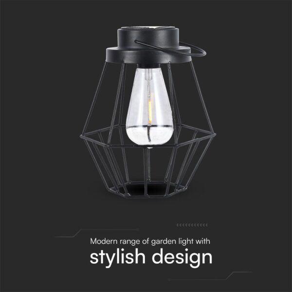 LED Ηλιακό Φορητό Φωτιστικό Μαύρο με Λαβή Θερμό 2700K V-TAC – 23386