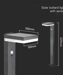 Φωτιστικό Κολωνάκι Κήπου LED 5.5W 3000Κ Ηλιακό με Αισθητήρα PIR IP54 Μαύρου Χρώματος V-TAC – 23398VT