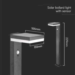 Φωτιστικό Κολωνάκι Κήπου LED 5.5W 3000Κ Ηλιακό με Αισθητήρα PIR IP54 Μαύρου Χρώματος V-TAC – 23398VT