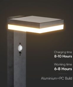 Φωτιστικό Κολωνάκι Κήπου LED 5.5W 3000Κ Ηλιακό με Αισθητήρα PIR IP54 Μαύρου Χρώματος V-TAC – 23398VT