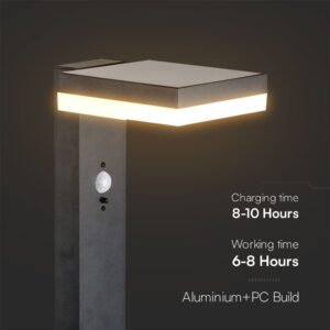 Φωτιστικό Κολωνάκι Κήπου LED 5.5W 3000Κ Ηλιακό με Αισθητήρα PIR IP54 Μαύρου Χρώματος V-TAC – 23398VT