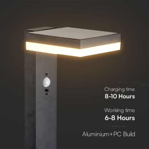 Φωτιστικό Κολωνάκι Κήπου LED 5.5W 3000Κ Ηλιακό με Αισθητήρα PIR IP54 Μαύρου Χρώματος V-TAC – 23398VT