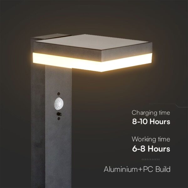 Φωτιστικό Κολωνάκι Κήπου LED 5.5W 3000Κ Ηλιακό με Αισθητήρα PIR IP54 Μαύρου Χρώματος V-TAC – 23398VT