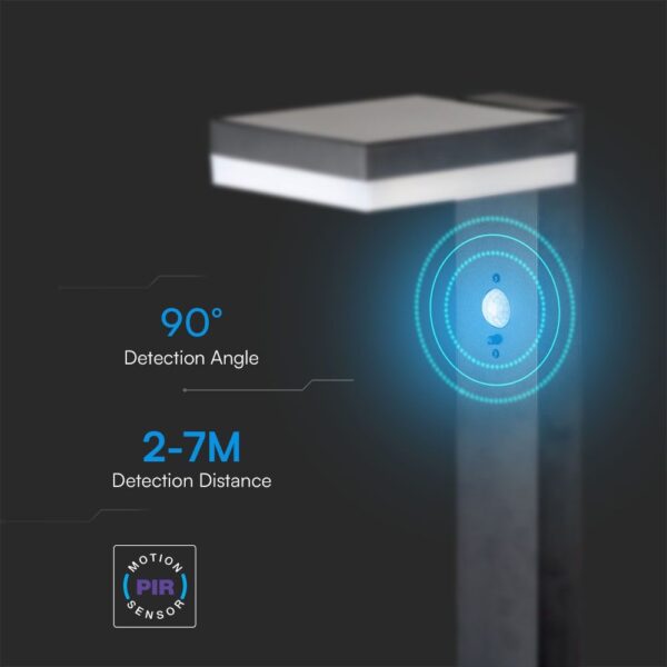 Φωτιστικό Κολωνάκι Κήπου LED 5.5W 3000Κ Ηλιακό με Αισθητήρα PIR IP54 Μαύρου Χρώματος V-TAC – 23398VT