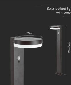 Φωτιστικό Κολωνάκι Κήπου LED 5.5W 3000Κ Ηλιακό με Αισθητήρα PIR IP54 Μαύρου Χρώματος V-TAC – 23399VT