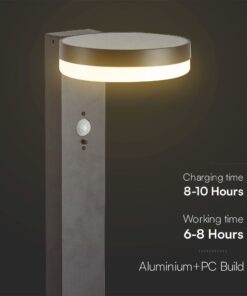 Φωτιστικό Κολωνάκι Κήπου LED 5.5W 3000Κ Ηλιακό με Αισθητήρα PIR IP54 Μαύρου Χρώματος V-TAC – 23399VT
