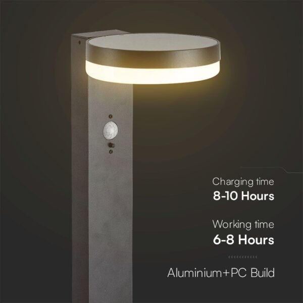 Φωτιστικό Κολωνάκι Κήπου LED 5.5W 3000Κ Ηλιακό με Αισθητήρα PIR IP54 Μαύρου Χρώματος V-TAC – 23399VT