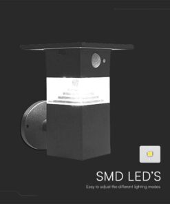 Επιτοίχιο Φωτιστικό Βεράντας LED 3W 3000K Ηλιακό με Αισθητήρα PIR IP54 Μαύρο V-TAC – 23400VT