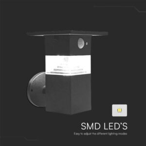 Επιτοίχιο Φωτιστικό Βεράντας LED 3W 3000K Ηλιακό με Αισθητήρα PIR IP54 Μαύρο V-TAC – 23400VT
