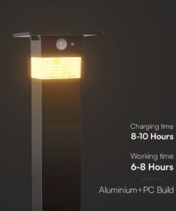 Φωτιστικό Κολωνάκι Κήπου LED 3W 3000Κ Ηλιακό με Ανιχνευτή Κίνησης IP54 Μαύρο V-TAC – 23401VT