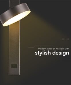 Μοντέρνο Περιστρεφόμενο Φωτιστικό Τοίχου – Απλίκα Ξενοδοχείου Bed Side 8W Μαύρο με Φορτιστή USB V-TAC 3000K – 23405