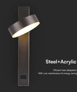 Μοντέρνο Περιστρεφόμενο Φωτιστικό Τοίχου – Απλίκα Ξενοδοχείου Bed Side 8W Μαύρο με Φορτιστή USB V-TAC 3000K – 23405