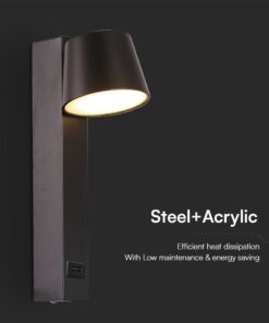 Μοντέρνο Περιστρεφόμενο Φωτιστικό Τοίχου – Απλίκα Ξενοδοχείου Bed Side 8W Μαύρο με Φορτιστή USB V-TAC 3000K – 23406