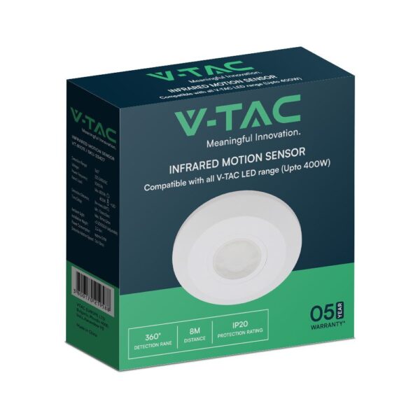 Επίτοιχος Ανιχνευτής Κίνησης 360º Λευκός V-TAC – 23427VT