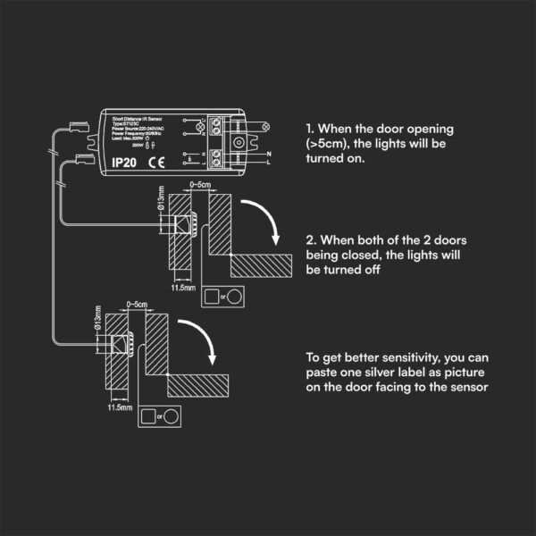 Αισθητήρας Υπερύθρων Πόρτας 5-6cm 200W 220V Λευκός V-TAC – 23428VT