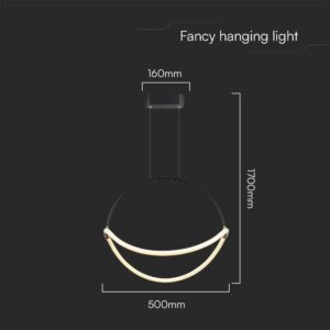 Κρεμαστό Φωτιστικό 12W LED με Σχοινί Φ500mm 3000K Μαύρο Σώμα V-TAC – 23436