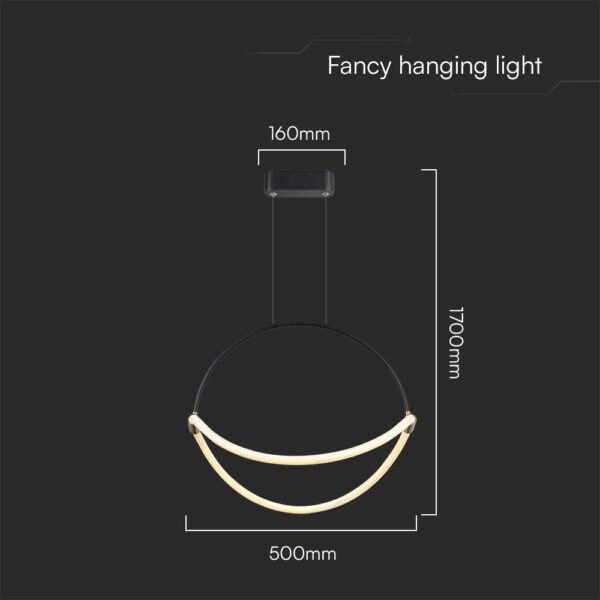 Κρεμαστό Φωτιστικό 12W LED με Σχοινί Φ500mm 3000K Μαύρο Σώμα V-TAC – 23436