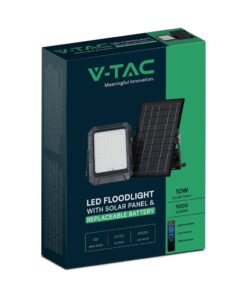 Προβολέας LED 10W 4000K με Ηλιακό Πάνελ με Μπαταρία IP65 Μαύρου Χρώματος V-TAC – 23438VT