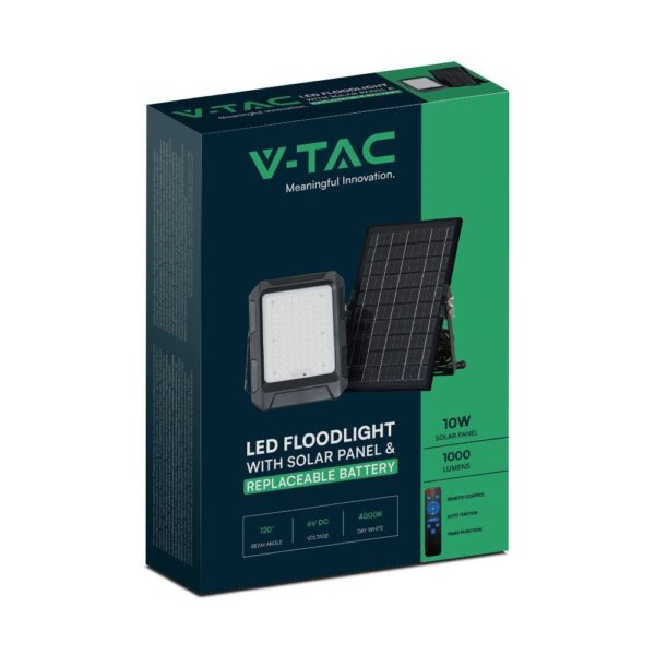 Προβολέας LED 10W 4000K με Ηλιακό Πάνελ με Μπαταρία IP65 Μαύρου Χρώματος V-TAC – 23438VT