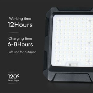 Προβολέας LED 10W 4000K με Ηλιακό Πάνελ με Μπαταρία IP65 Μαύρου Χρώματος V-TAC – 23438VT