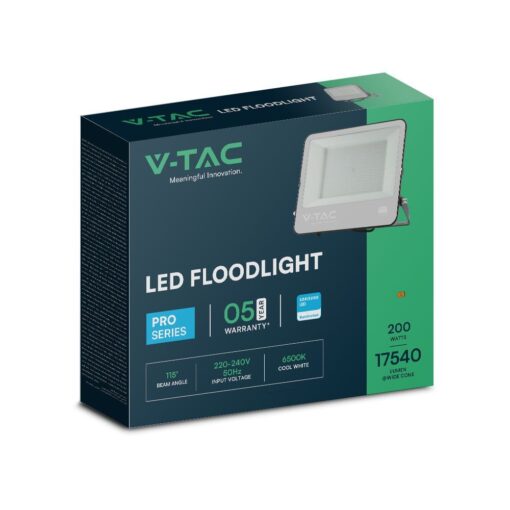 LED Προβολέας 200W V-TAC Samsung Chip Μαύρος/Γκρι 17540lm Αδιάβροχος IP65 6500K – 23444