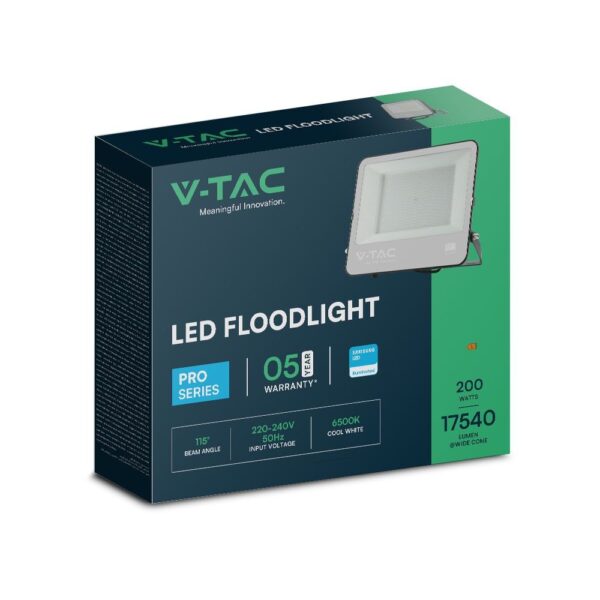 LED Προβολέας 200W V-TAC Samsung Chip Μαύρος/Γκρι 17540lm Αδιάβροχος IP65 6500K – 23444