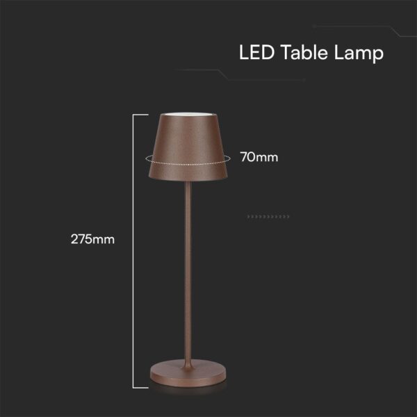 Επαναφορτιζόμενο Πορτατιφ LED 1.5W Dimmable Αφής 3000Κ IP54 Corten απόχρωση Σκουριάς με Βάση Φόρτισης V-TAC – 23446